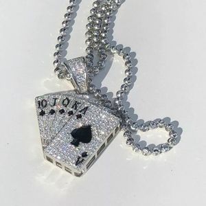 Solid 925 Sterling Silver Cards Deck Royal Flush Ace of Spades Diamond Pendant